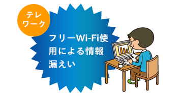 テレワーク フリーWi-Fi使用による情報漏えい